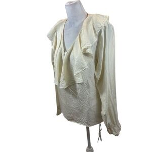Vintage Ladies Bon Magique Brand 100% Silk Off White Blouse Ruffle Collar Medium